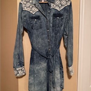 Denim Lace-Trimmed Dress